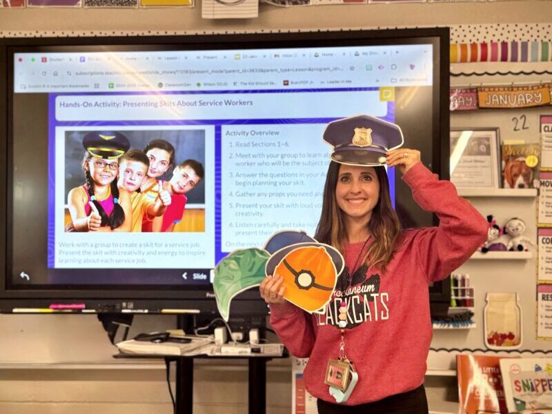 image of teacher holding different community hats