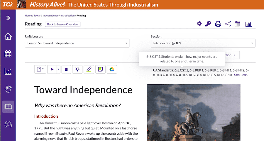 Social studies standards correlations example